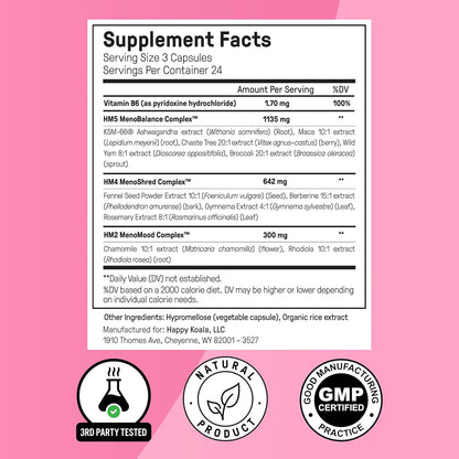 Happy Mammoth ** Hormone Harmony Natural Hormonal Support for Women, Relief for Menopause, Perimenopause, Healthy Hormonal Balance, Hot Flashes. 72 Capsules.
